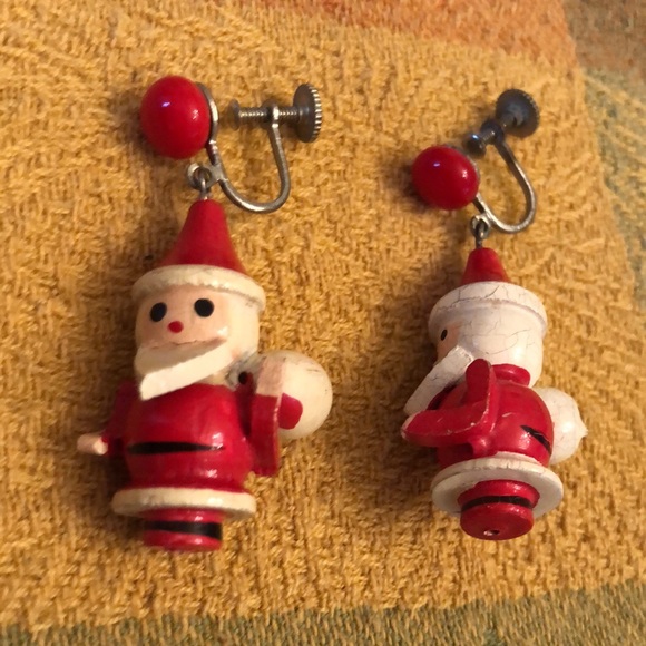 Vintage Christmas Santa Claus-screw on back earrings - Picture 6 of 13